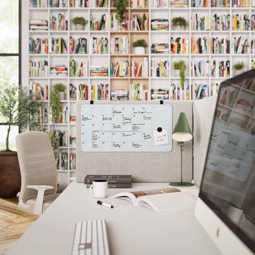 U Brands Magnetic Cubicle/Wall Glass Dry-Erase Monthly Calendar Board, 23" X 12" Inches, White Frosted Surface, Frameless