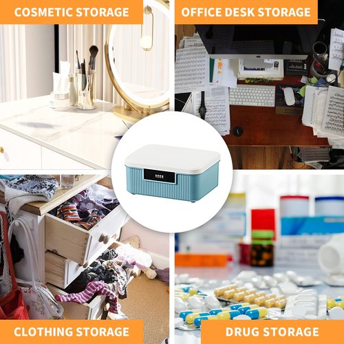 AnRui 4 Gallon Lockable Storage Container Bin, Portable Plastic Safe Box with Lock, Password Storage Organizer Locking Box for Car, School, Office, Home and Outdoor, (White&Blue)