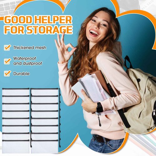 Zhehao 400 Pcs A6 Mesh Zipper Pouch Pencil Pouch with Zipper Waterproof Mesh Storage Bags Small File Bags for Classroom Organization School Office Supplies, 9.5 x 4.5 Inch (Black)