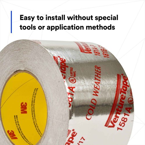 3M Venture Tape UL181A-P Aluminum Foil Tape 1581A, Rigid and Flexible Duct Seaming, Durable, Cold Weather Adhesion, 3.89 in x 60 yd, 2 mil
