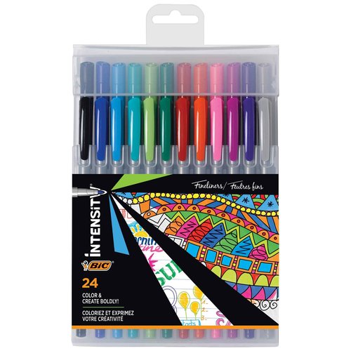 BIC Intensity Fineliner Marker Pen Set, Fine Point Pens (0.4 mm), Assorted Colors, 24-Count Pack, Markers for School