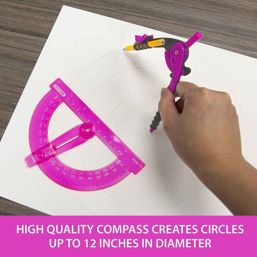 BAZIC Products Geometry Math Compass Set w/Scale-Arm, 6" Swing Arm Protractor, & HB Wood Pencil, Inch Centimeter, Mathematical Drafting Drawing Tool, 24-Pack