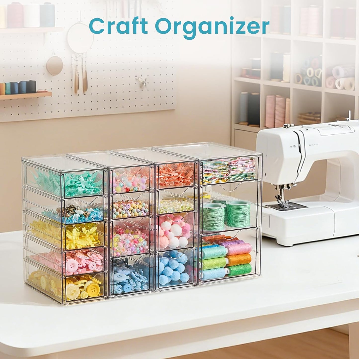 Vtopmart Clear Desk Organizer Set - 4-Piece Acrylic Storage with 16 Drawers for Office Supplies & Makeup