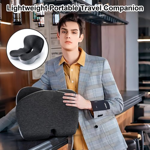 Memory Foam Office Chair Cushion, L-Shaped Integrated Seat Cushions, Butt Pillow with Back Support, Ergonomic Cushions with Lumbar Support, Relieve Coccyx Pain (Black Gray)