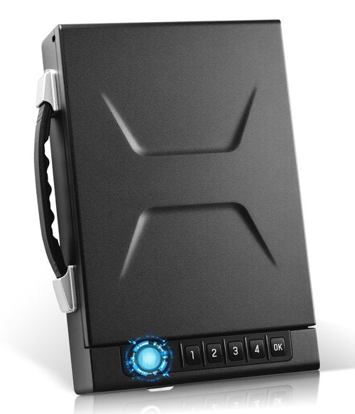 Biometric Gun Safe for Handgun with Handle – 4 Unlocking Ways (APP, Fingerprint, PIN, Key) with Sound Alert – Smart Storage for Cloakroom, Living Room, Bedroom Nightstand and Car