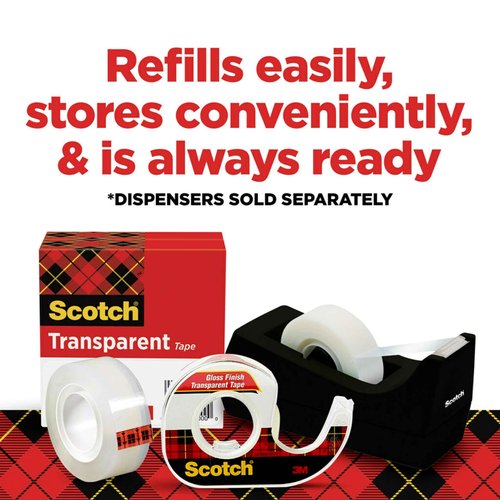 Scotch Transparent Tape, 1 Inch Core, Refills, 3/4 in. x 1,000 in., 24 Clear Tape Refill Rolls