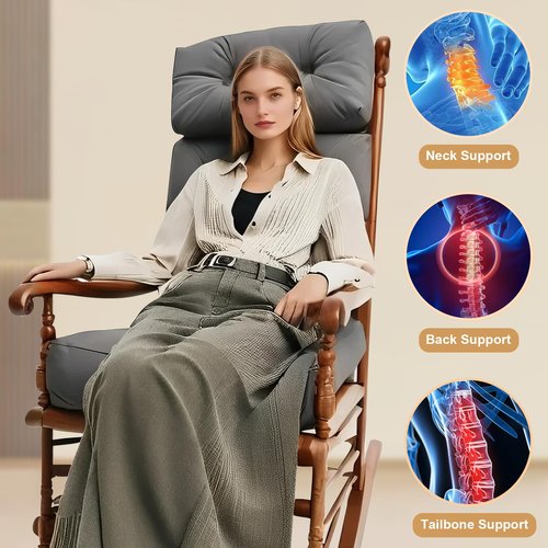Activance Rocking Chair Cushions Indoor/Outdoor, Large Rocking Chair Pads with Ties High Density Water Resistant Non Slip Durable Back and Seat Cushion 3 Piece Set, Grey