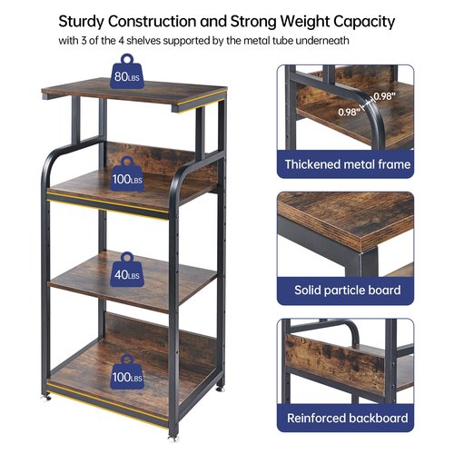Fannova 4-Tier Printer Stand with Adjustable Storage Shelf, Large Tall Printer Table with Wheels for Home Office Small Spaces Organization, Rustic Brown
