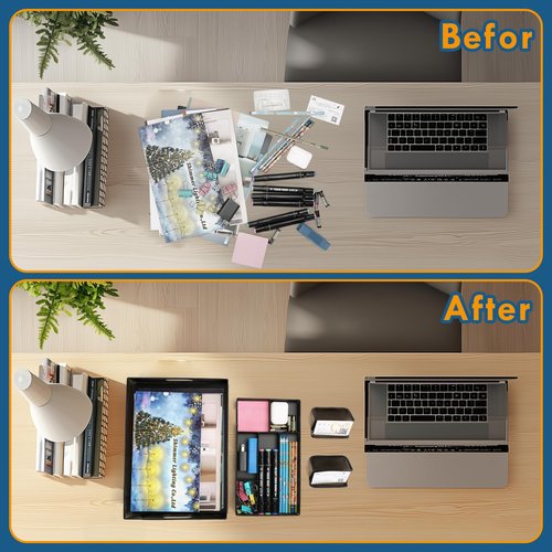 Drawer Organizers, 3 Sets Metal Mesh Desk Drawer Organizer Trays, 2 Desktop Organizers with 2 Pcs Phone Brand Card Holders, Desk Drawer Box Tray for Office, Bathroom, Kitchen, Makeup, Vanity