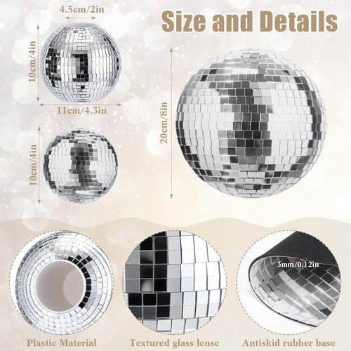 Teenyyou 4 Inch Disco Ball Pen Holder 8 Inch Silver Disco Ball Mouse Pad 4 in Coasters for Desk Accessories Decor Makeup Brush Holder Organizer Pencil Cup Flower Vase for Office Classroom Home Decor