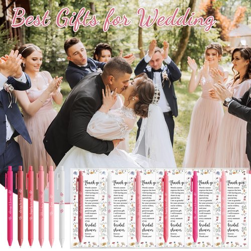 Marspark 30 Sets Bridal Shower Favors for Guests Wedding Pens Bulk with Thank You Cards Bridal Shower Retractable Ballpoint Pen for Wedding Souvenirs Table Gifts Game Prizes (Wildflowers)