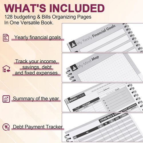 Regine Switzerland Monthly Bill Payment Checklist - Bill Tracker Notebook with Spiral Binding | 8"x10" Size, 960 Records Included (Plum)