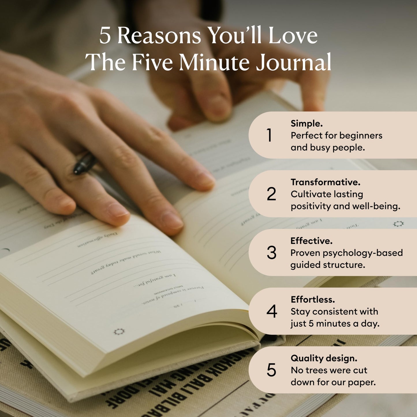 Intelligent Change The Five Minute Journal, Original Daily Gratitude 2025, Reflection Manifestation for Mindfulness, Undated Daily with Gold Foiling, Plastic-Free, Green