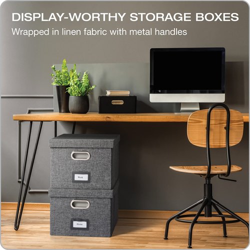 Pendaflex Collapsible File Box with Lid, Includes File Frame for Letter and Legal Hanging File Folders, Metal Handles, Labels, Heather Gray (41790)