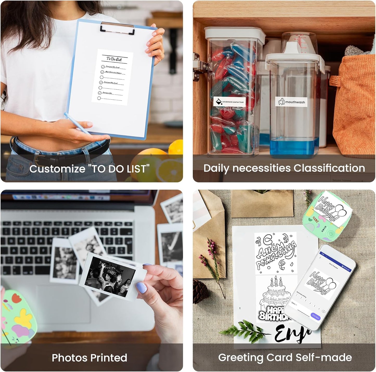 Skiennix Mini Sticker Printer Bundle - Portable Inkless Bluetooth Thermal Printer with BPA-Free Sticker Paper Rolls for DIY, Home & Office Use