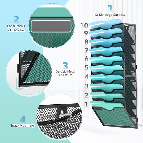 Gawerk Hanging File Organizer (Black, 10 Tier)