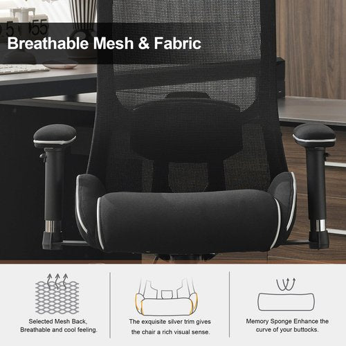 Okeysen Ergonomic Mesh Office Chair with 400 LBS Weight Capacity, High Back Reclining Desk Chair with 4.33'' Thick Padded Seat, Adjustable 3D Armrests and Headrest for Home Office