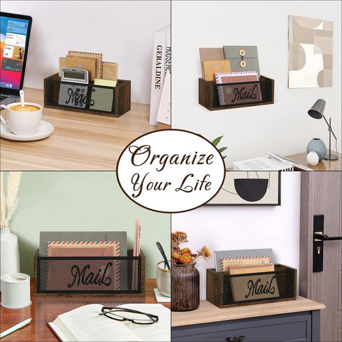 YINMIT Mail Organizer Countertop, Mail Holder with 2 Slots, Mail Holder for Desk, Desk Mail Organizer, Mail Basket for Wall Table Countertop, Envelope Holder for Home Office