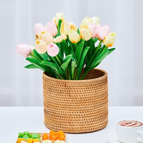 Ziliny 2 Pcs Small Rattan Trash Can Woven Trash Can Handmade Wicker Bathroom Trash Can Cylinder Wicker Waste Basket for Bathroom Home Bedroom Kitchen Storage Office Desktop Essential