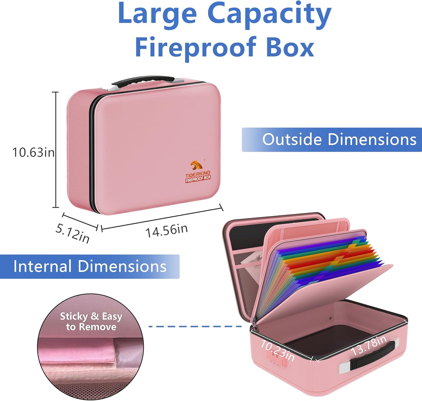 TIGERKING Fireproof Document Box - Durable File Safe with Combination Lock & Waterproof Design | Grey