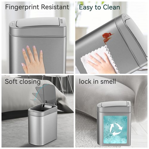 Ninestars Automatic Motion Sensor Bathroom Trash Can, 1.8 Gallon Smart Opening Garbage Bin for Bathroom, Bedroom, Kitchen, Office
