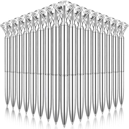Leinuosen 50 Pcs Bulk Diamond Pens with Crystal Bridal Shower Gifts Metal Bling Ballpoint Pens with Black Ink for Bridal Shower Wedding Party Office School(Silver)