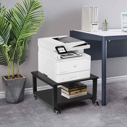 Cakokow Under Desk Printer Stand - 2-Tier Industrial Mobile Printer Table with Storage Shelf, 19.7''x19.7''x12.6'' Heavy Duty Wood Rolling Printer Cart with Wheels for Home and Office,Classic Black