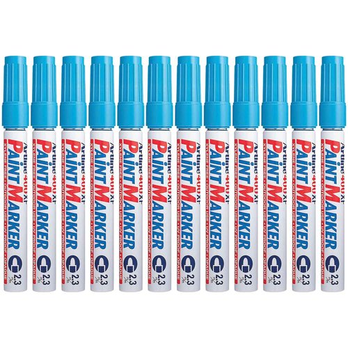 Artline 400XF Paint Markers for Wood, Plastic, and Canvas, The Ideal Waterproof Marker for Indoor/Outdoor Applications, Opaque Permanent Markers with 2.3 mm Bullet Tip, Light Blue, Pack of 12