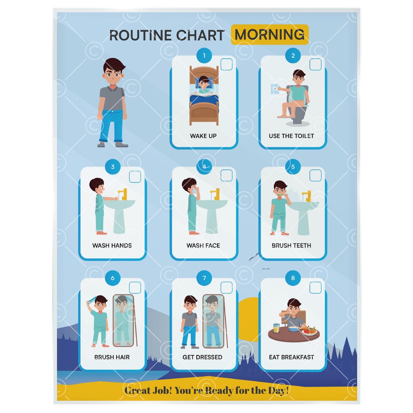 Morning Routine Chart for Kids – Step-by-Step Visual Schedule (9x12 Laminated) | Self-Care Educational Chart for Children, Special Needs & Autism – Morning Routine Support – English