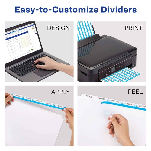 Avery Heavy-Duty View 3 Ring Binder with 1 Inch Rings, 5 Tab Easy Print & Apply Clear Label Binder Dividers, Office Supplies Set (01687)