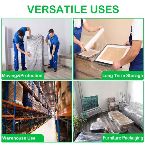 18in Clear Stretch Wrap Roll, Heavy Duty 1500ft Shrink Wrap Roll, 80 Gauge Industrial Strength Stretch Film, Stretch Wrap for Moving, Plastic Wrap for Moving Pallet Wrapping Shipping(4 Rolls)