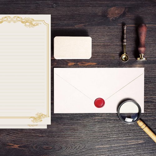 XXINMOH 90 Pieces Stationery Set with Envelopes (60 Vintage-Style Paper Sheets + 30 Envelopes), Gold Border Letter Writing Paper and Envelopes for Love Letter, Party Invitations