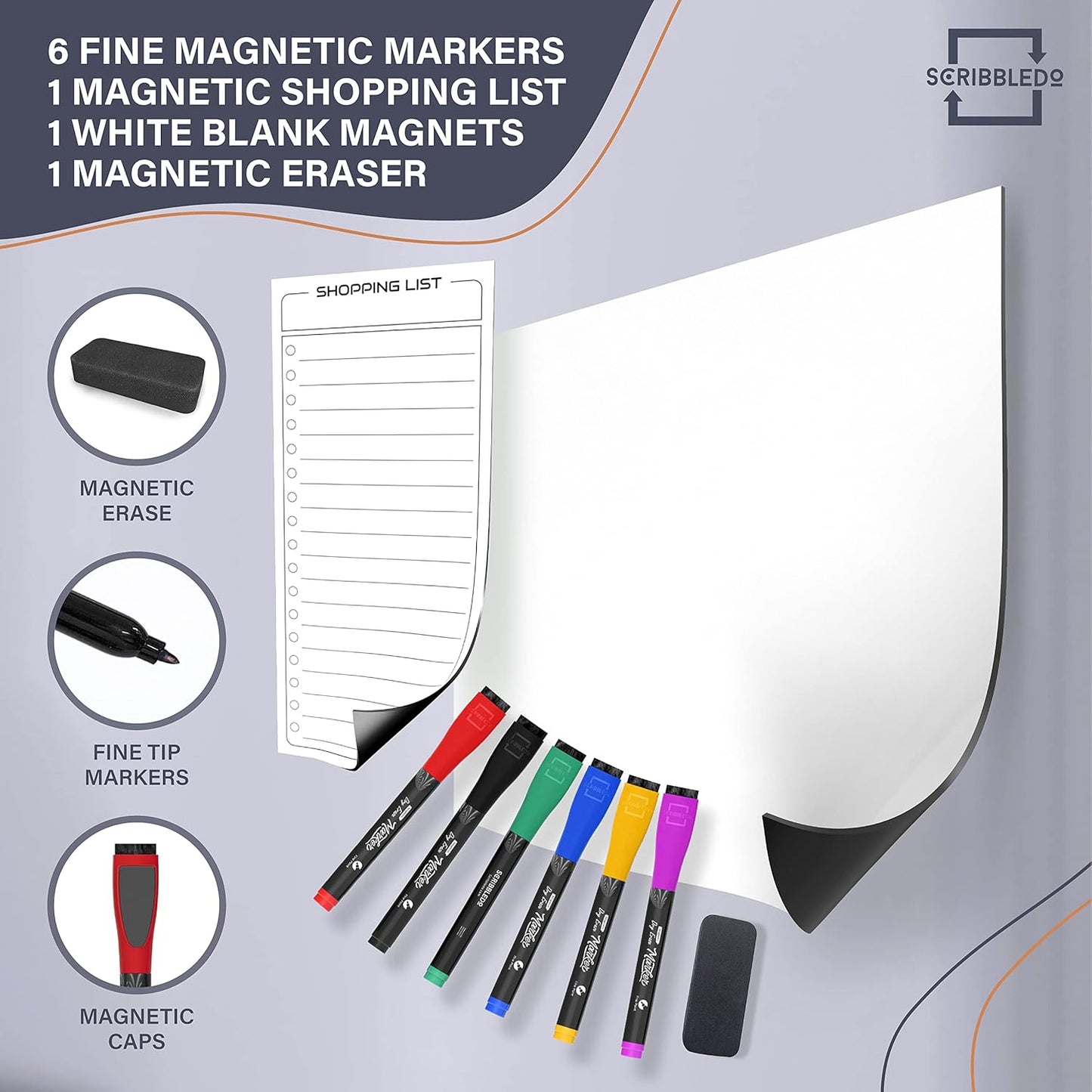 Skiennix Weekly Meal Planner - 13" x 17" Magnetic Dry Erase Whiteboard for Fridge | Includes 6 Markers