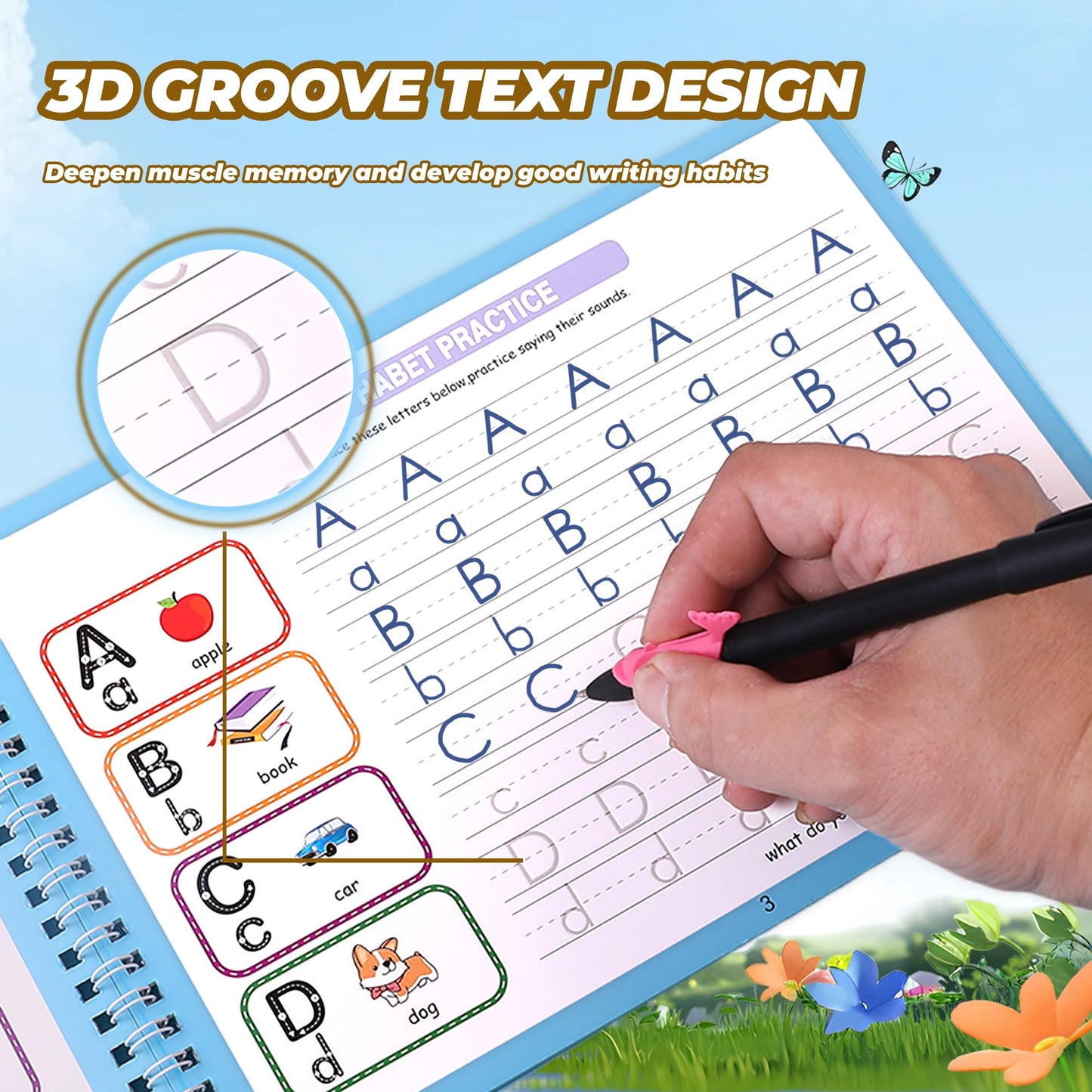 NaTuGi Magic Grooved Writing Practice Books For Kids，Reusable Letters And Numbers Grooved Handwriting Workbooks，Suitable For Ages 3-5 And 6-8 Preschool Kindergarten Children Learning activities