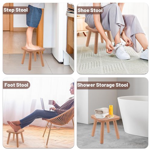 Wooden Step Stool for Adults, Kitchen Stepping Stools with Four Assembled Legs and Non-Slip Pads, Portable One Step Foot Stool Sitting Stool for Bathroom, Living Room, Bedroom (Walnut Color)