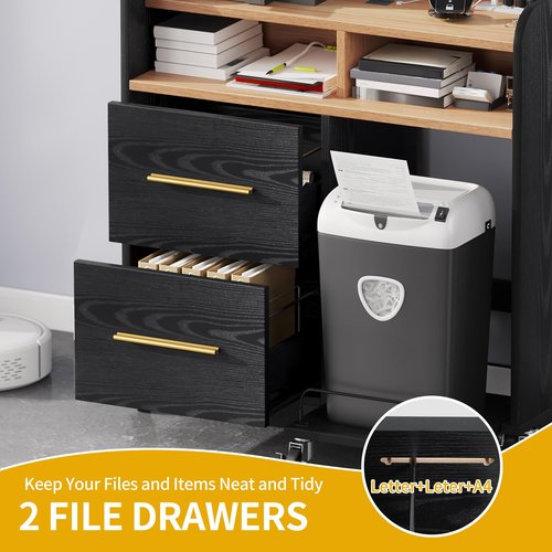 DWVO Printer Stand with Storage, File Cabinet with Charging Station, Printer Table Cabinet for Home Office, Printer Stand Cart, Fits A4, Letter, Legal Size Files, Office Furniture, Black