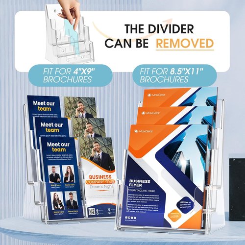 MaxGear Acrylic Brochure Holder - 3 Tier & 4 Tier Display Stand for 8.5x11 inch Flyers | Clear Literature Organizer