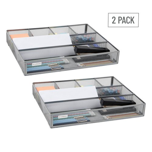 Mind Reader Drawer Organizer, Desk Org, Utensil Organizer, Office, Kitchen, Metal Mesh, Set of 2, Silver
