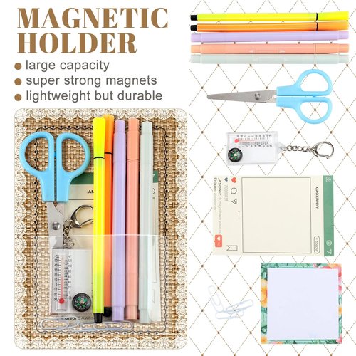 Amylove 6 Pcs Burlap Magnetic Storage Pocket Classroom Magnetic Pockets for Whiteboard Magnetic File Marker Holder Dry Erase Board Magnetic Locker Organizer for Refrigerator Bulletin Board Supply
