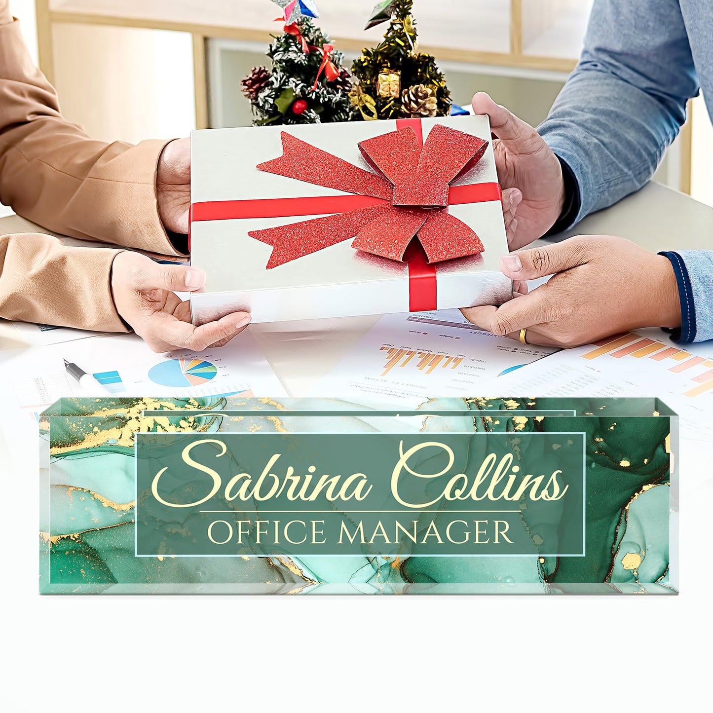 Name Plate for Desk, Desk Name Plate Personalized, Office Decor for Women Men, Acrylic Desktop Accessories, Office Gifts for Boss Nurse Teacher Coworker, Employee Appreciation Gift (Green Coast B)