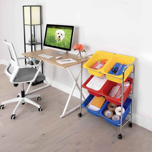 Seville Classics Rolling Utility Organizer Storage Cart, for Home Office, School, Classroom, Scrapbook, Hobby, Craft, 6-Bin, Multicolor