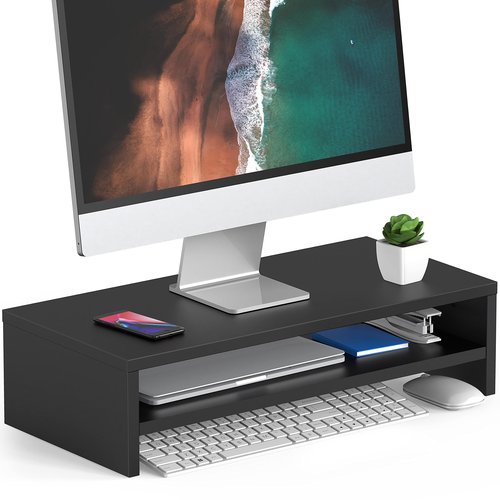 FITUEYES Monitor Stand - 2 Tier Computer Monitor Riser with 21.3 Inch Shelf, Wood Desktop Stand for Laptop Computer Screen, Desk Organization, Office Supplies