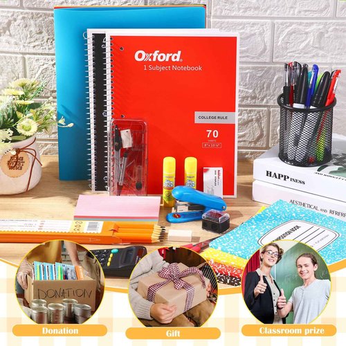 AmazingSpark 188 Pcs Operation Christmas Bulk Items School Supply Kit 4 Sets Back to School Supply Boxes for Students Gifts Donation Gifts Includes Calculator Folder Notebooks Scissors and More