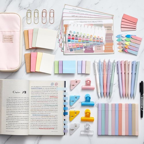 Chiisong Bible Journaling Kit - 73 Pcs Aesthetic Study Supplies with Highlighters & Gel Pens | Pink