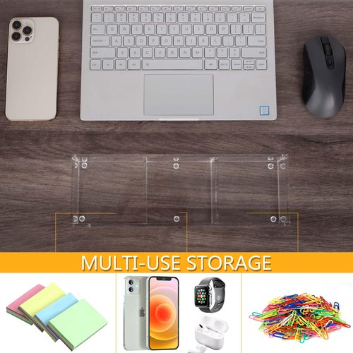 Dealpoli Acrylic 3in1 Sticky Note Holder Desk Organizer, 11.8" x 3.9" x 2.3" Self-Stick Memo Pad Dispenser for School Office Home Post Bank with 3 Compartments (DP003)