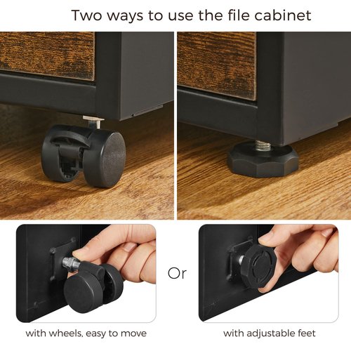 SONGMICS File Cabinet, Pre-Assembled Except Wheels and Handles, Office Filing Cabinet with Lock, for A4, Legal, Letter Sized Documents, 17.7 x 14.4 x 23.6 Inches, Rustic Brown and Black UOFC110B01V1