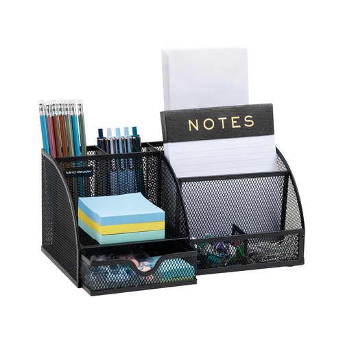 Mind Reader Desktop Organizer, File Storage, Accessory Storage, Workspace, Office, Metal Mesh, 11" L x 5.5" W x 5.25" H, Black