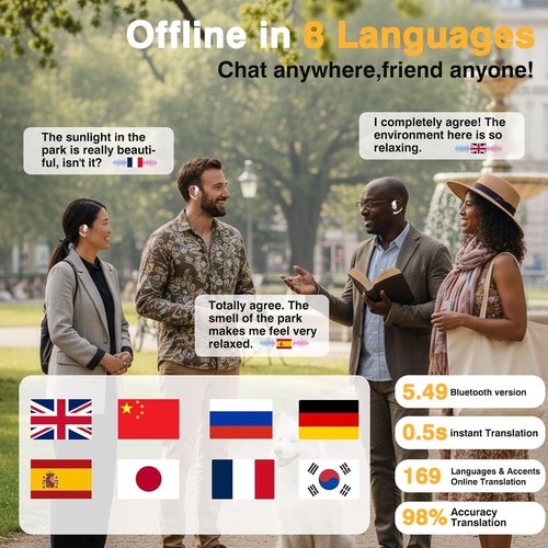 Merryking AI Language Translation Earbuds - Real-Time Translator for 169 Languages | HD Sound & Long Battery Life, Beige