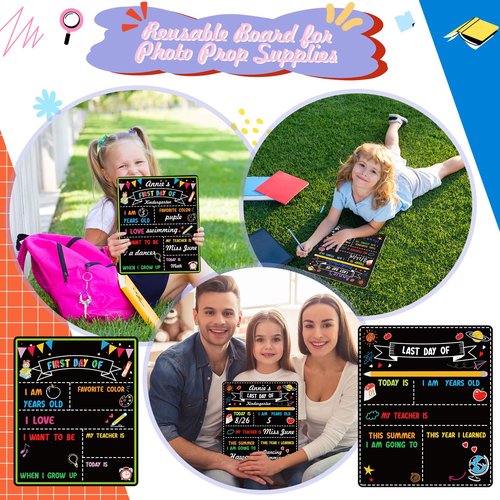 Feifeiya 4 Pack First and Last Day of School Chalkboard Double Sided Back to School Sign Preschool Kindergarten Chalkboard Sign Reusable Board for Photo Prop Supplies (12" X 10")