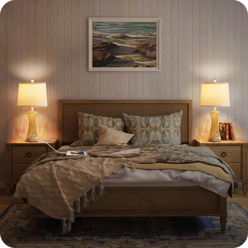 24.4” Farmhouse Rattan Table Lamps Set of 2, Touch Bedside Lamps for Bedroom with 3-Way Dimmable Night Light, USB A+C Charging Ports, Bamboo Boho Nightstand Lamp with Cream Linen Shade(Bulbs Included)